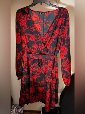 Lush Red and Black Floral Wrap Dress